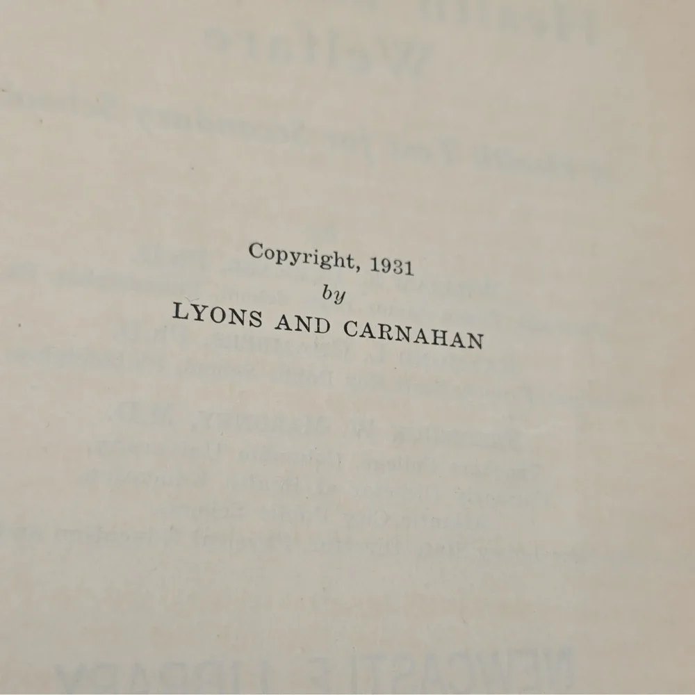Lyons and Carnahan Health and Human Welfare 1931 HS Health Education Textbook